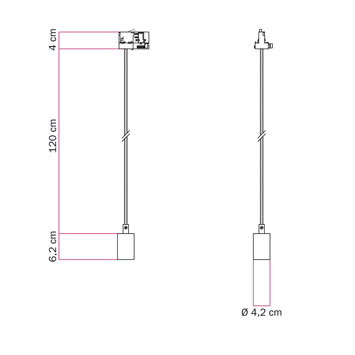 Lámpara colgante de metal para carril con acabado en contraste