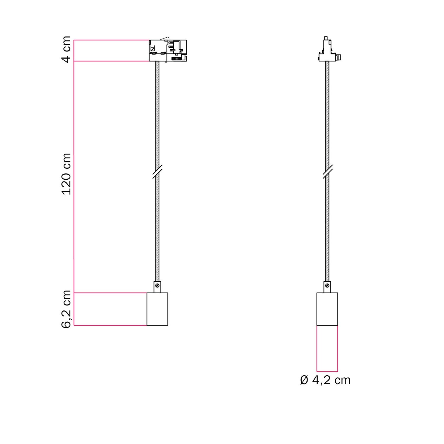 Metal track pendant lamp with contrasting finish