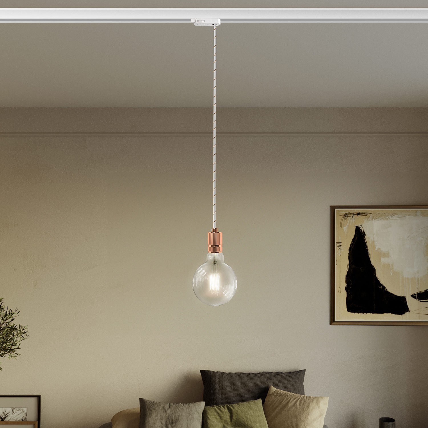 Suspension lamp with knurled aluminium lamp holder for tracks