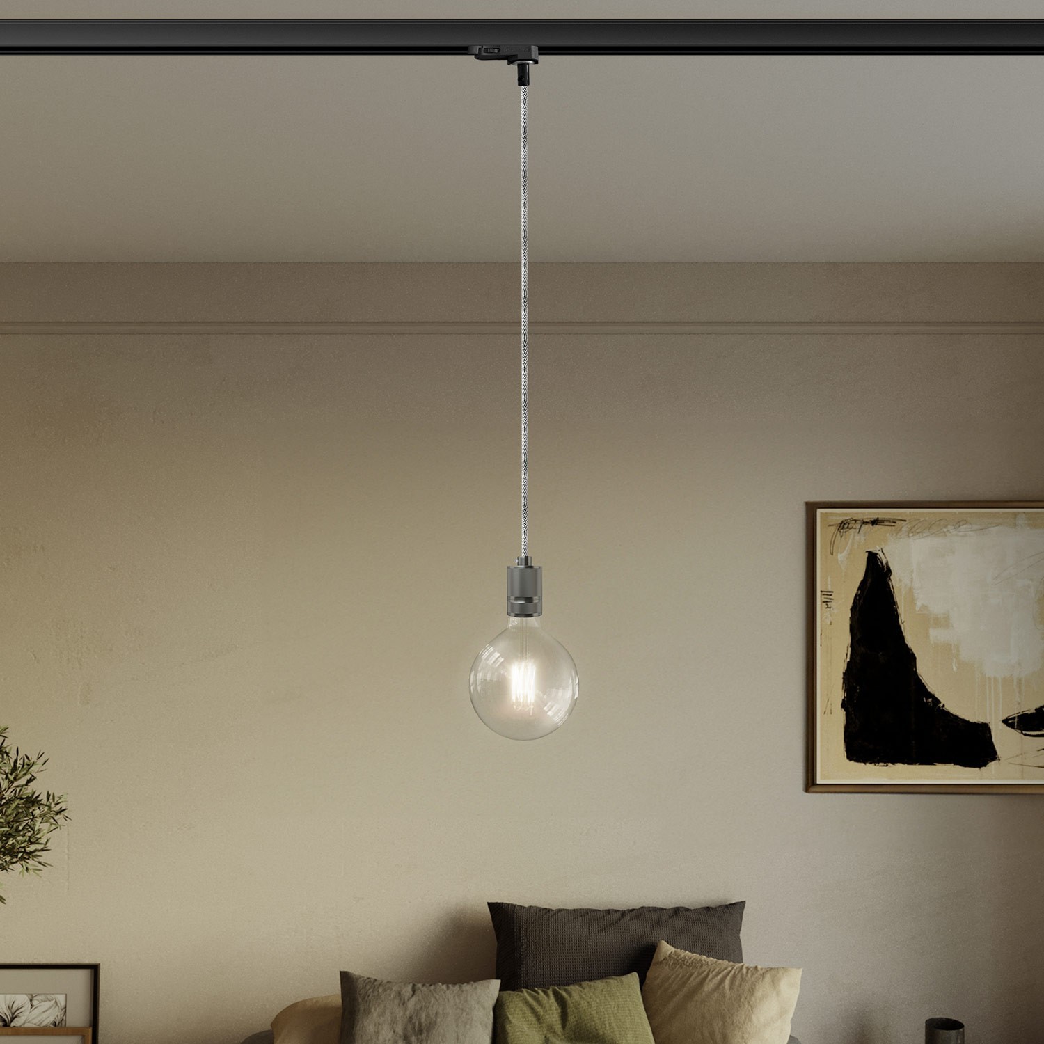 Suspension lamp with knurled aluminium lamp holder for tracks