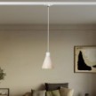 Track pendant lamp with conical wooden shade