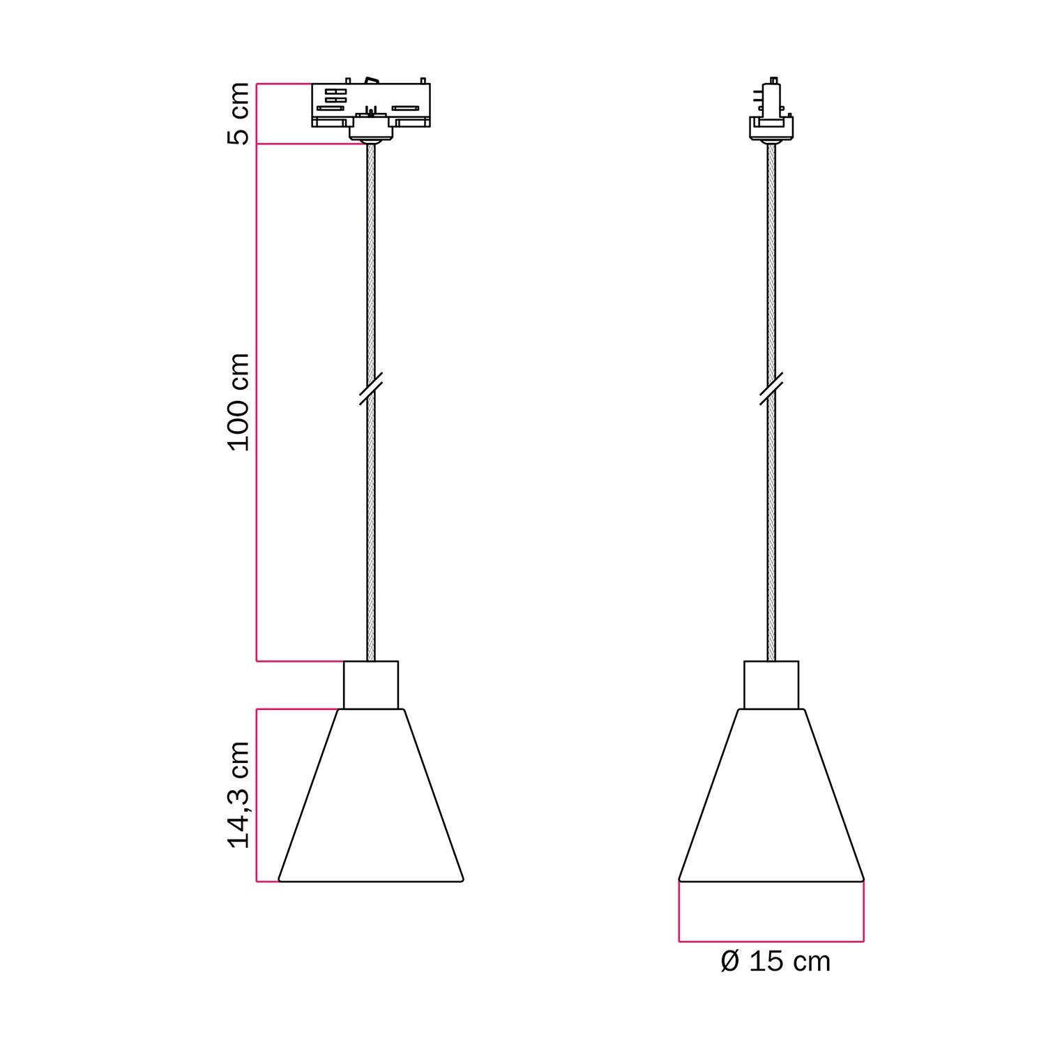 Lámpara colgante para carril con pantalla cónica de madera