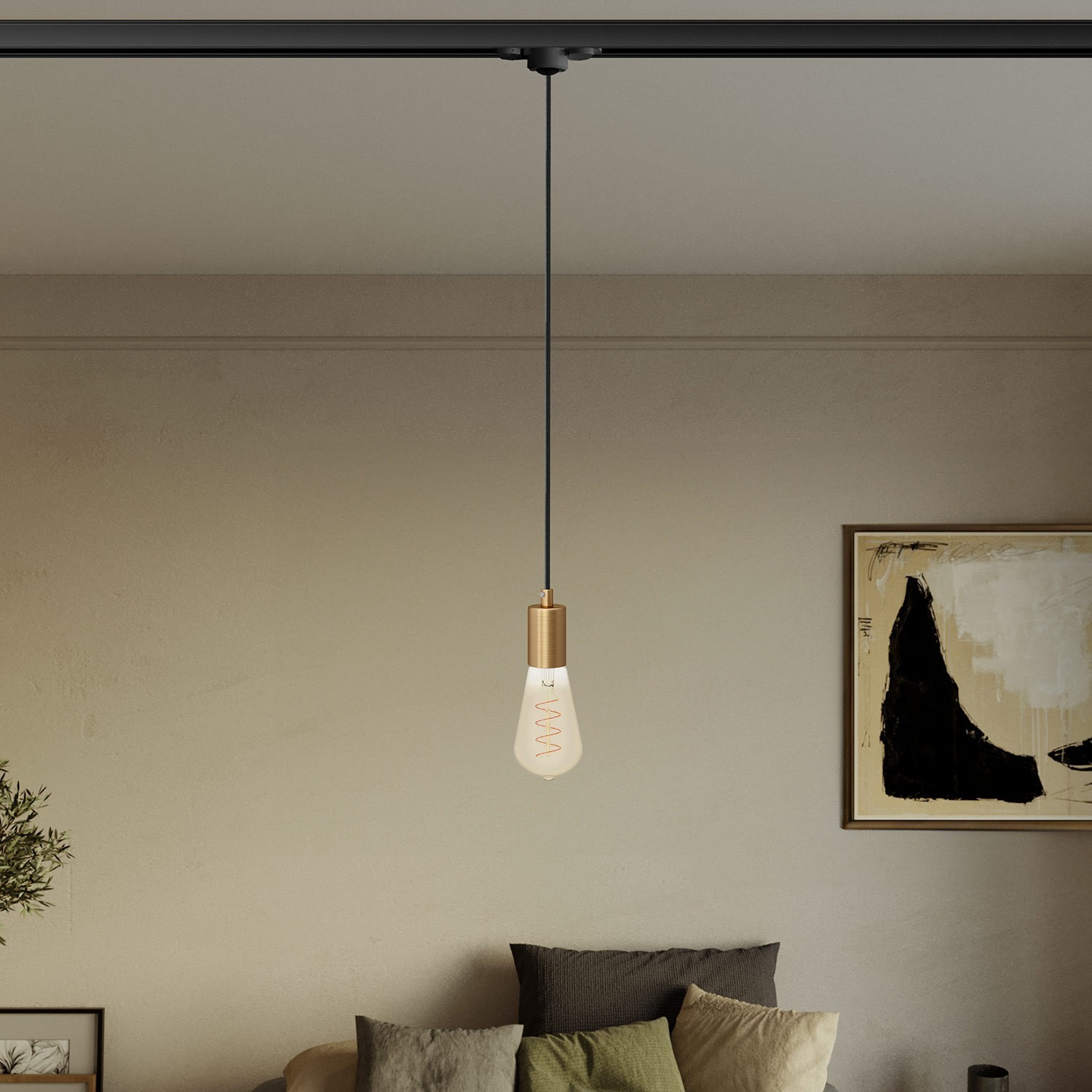 Pendant lamp with satin metal track trim