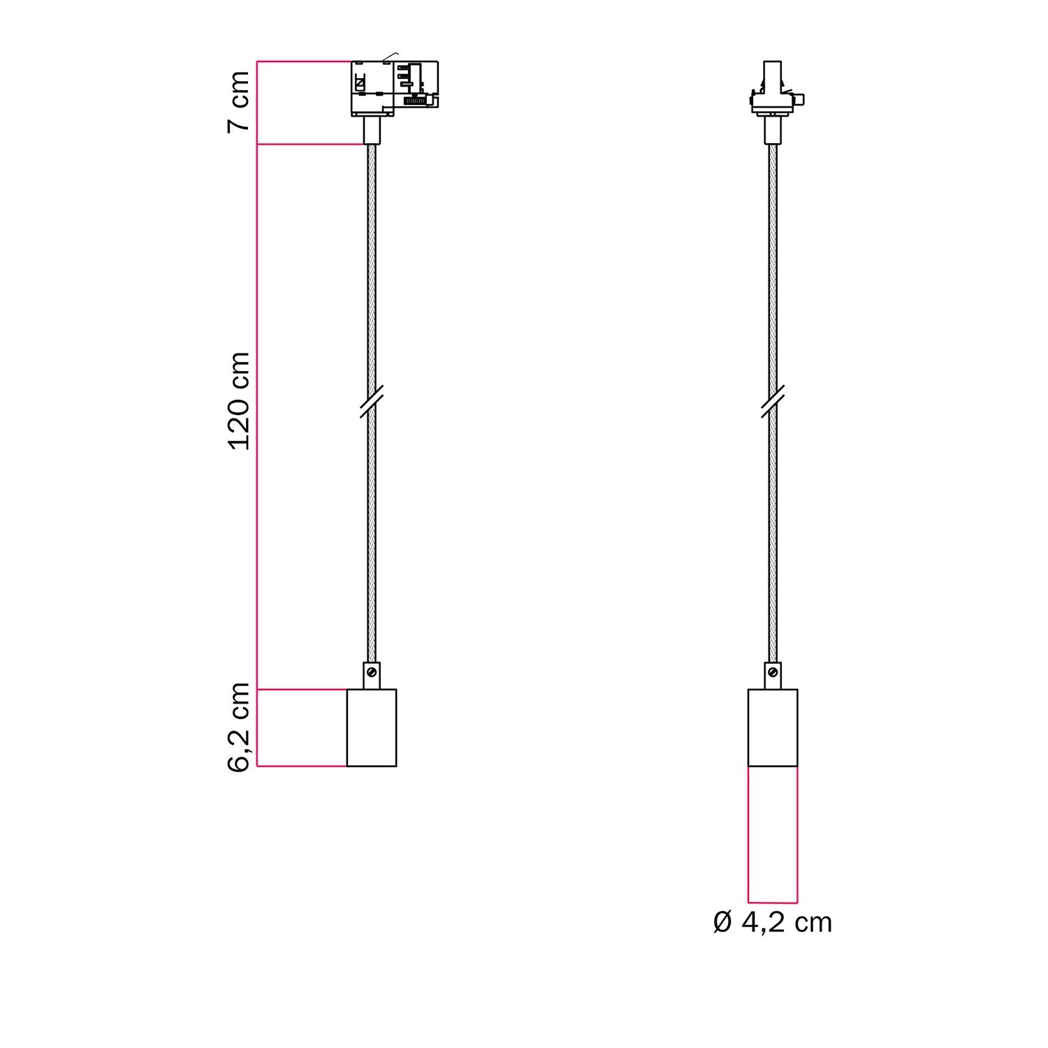 Lámpara colgante con acabado de metal satinado para carriles