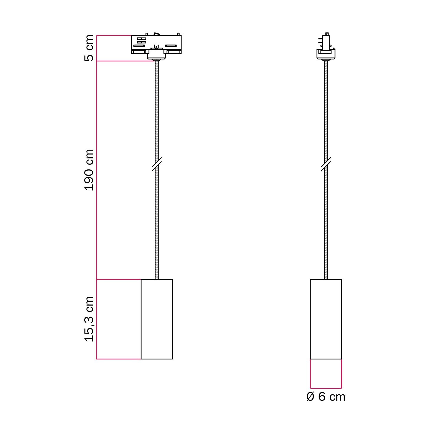 Lámpara de suspensión con pantalla Tub-E14 para carril