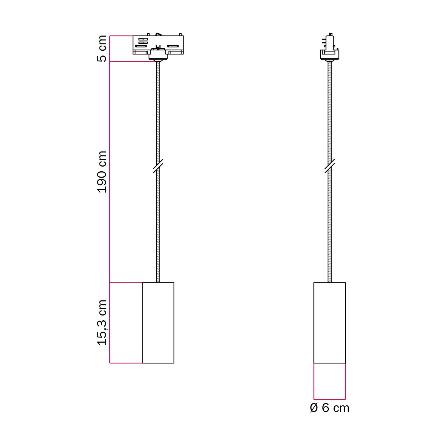 Suspension lamp with Tub-E14 shade for tracks