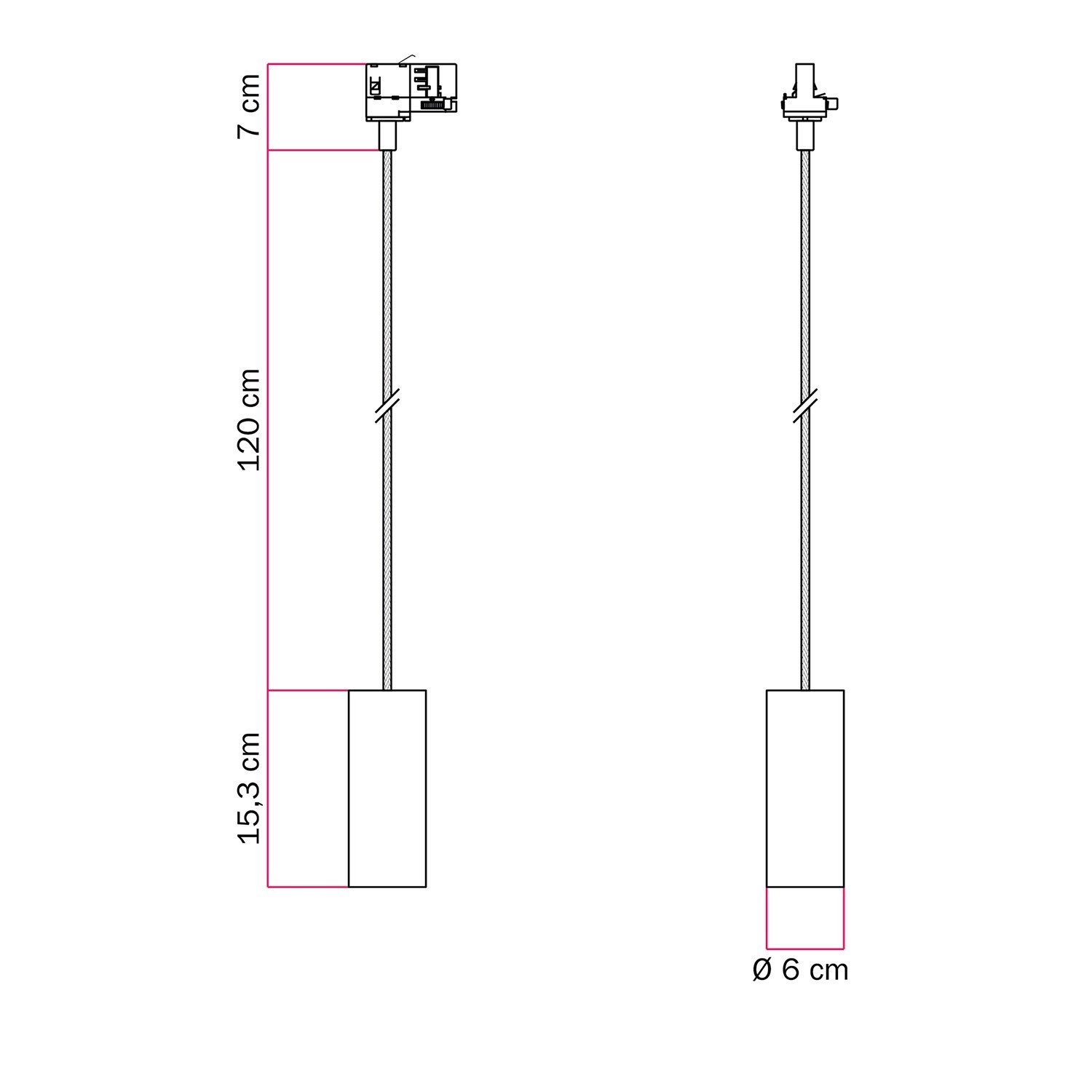 Suspension lamp with Tub-E14 shade for tracks