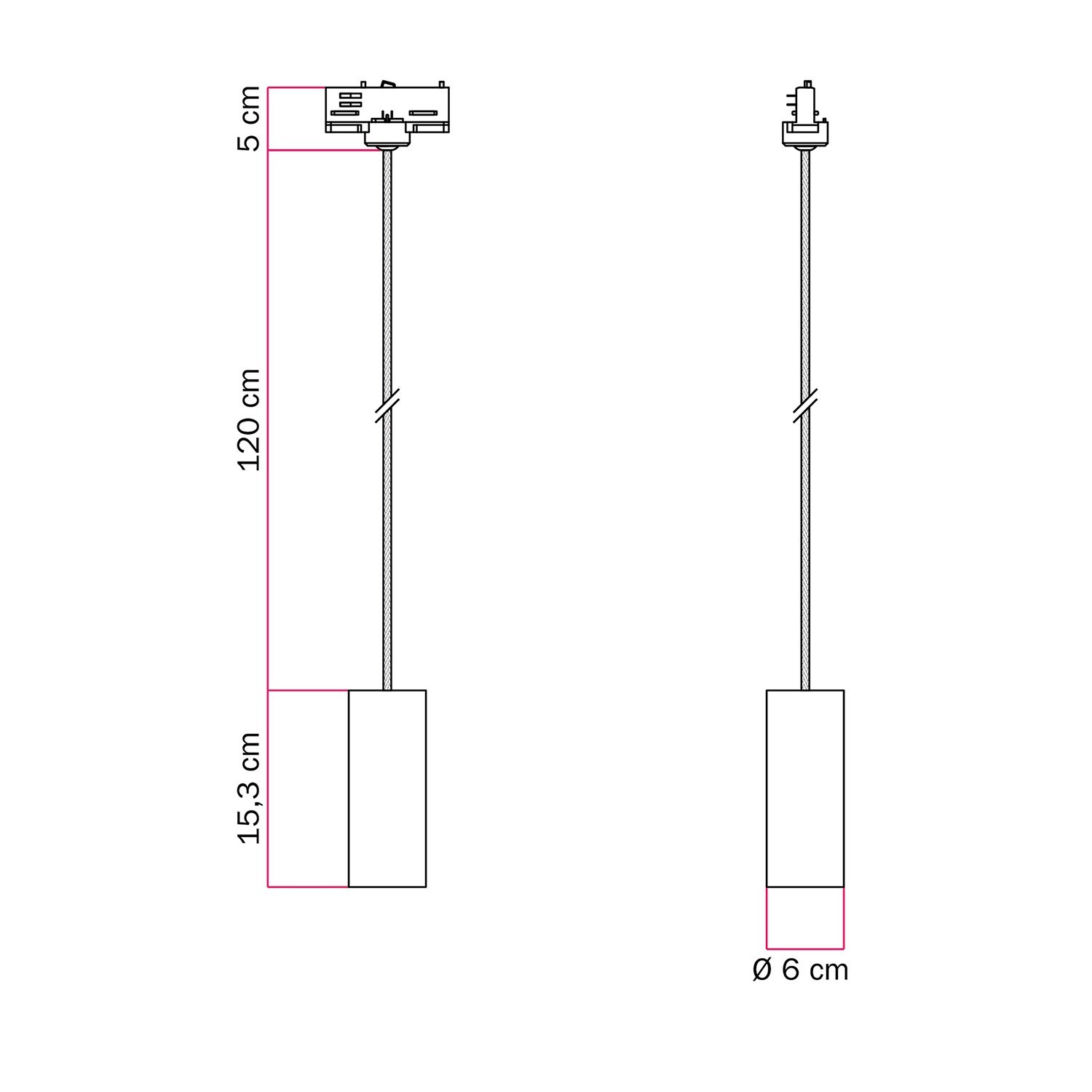 Lámpara de suspensión con pantalla Tub-E14 para carril