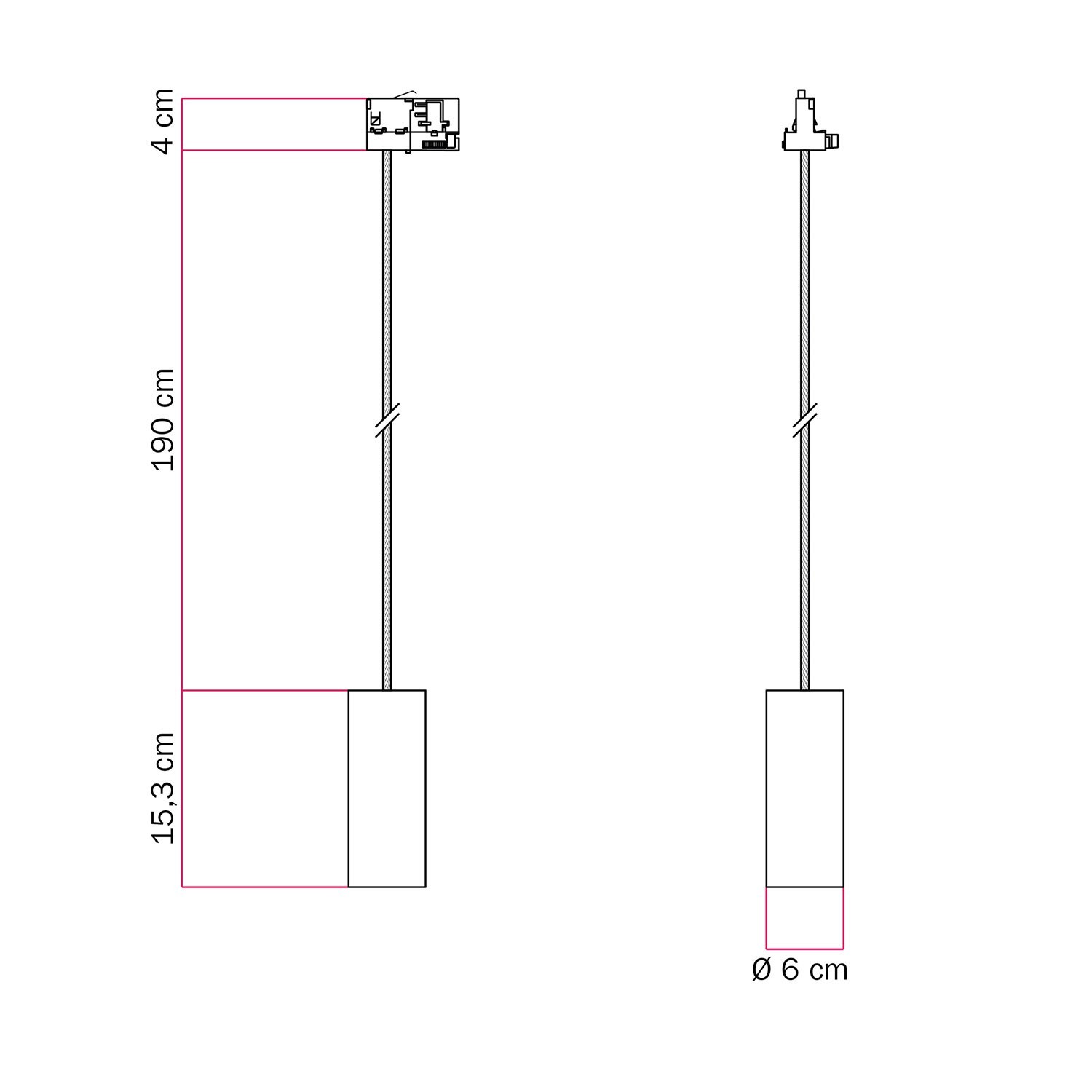 Suspension lamp with Tub-E14 shade for tracks