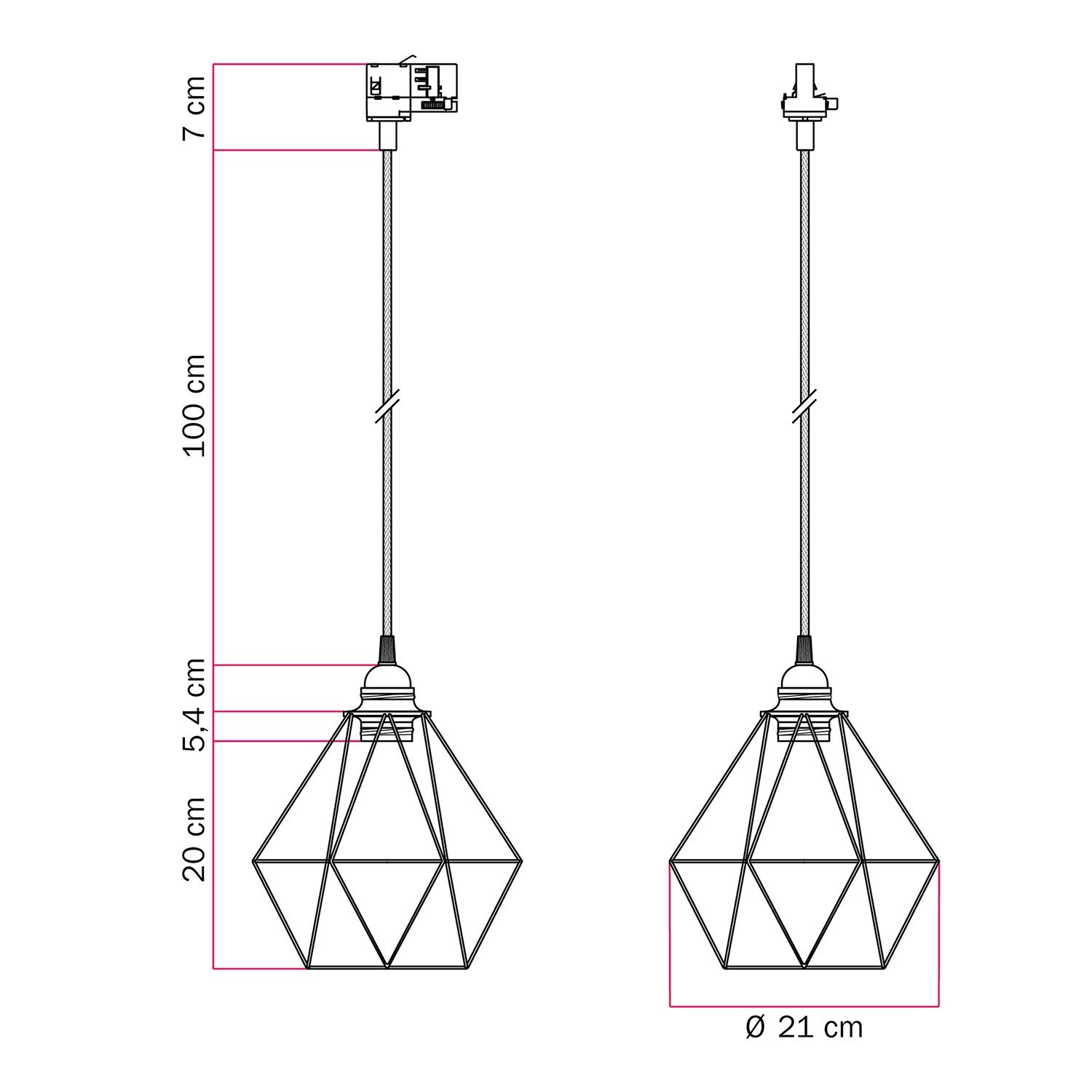 Lámpara colgante con pantalla jaula Diamond para carril