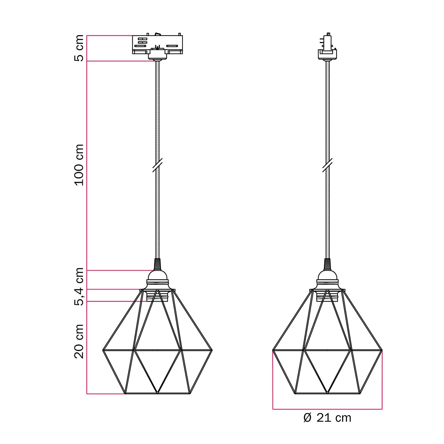 Lámpara colgante con pantalla jaula Diamond para carril