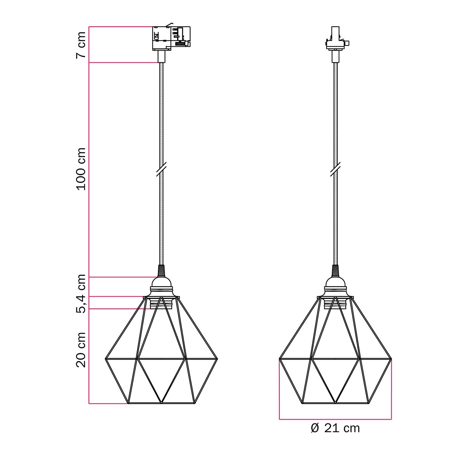 Diamond cage pendant lamp for tracks