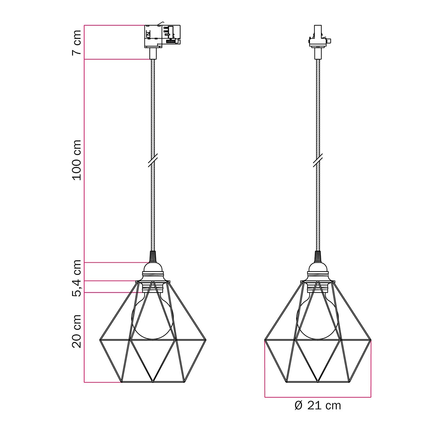 Lámpara colgante con pantalla jaula Diamond para carril