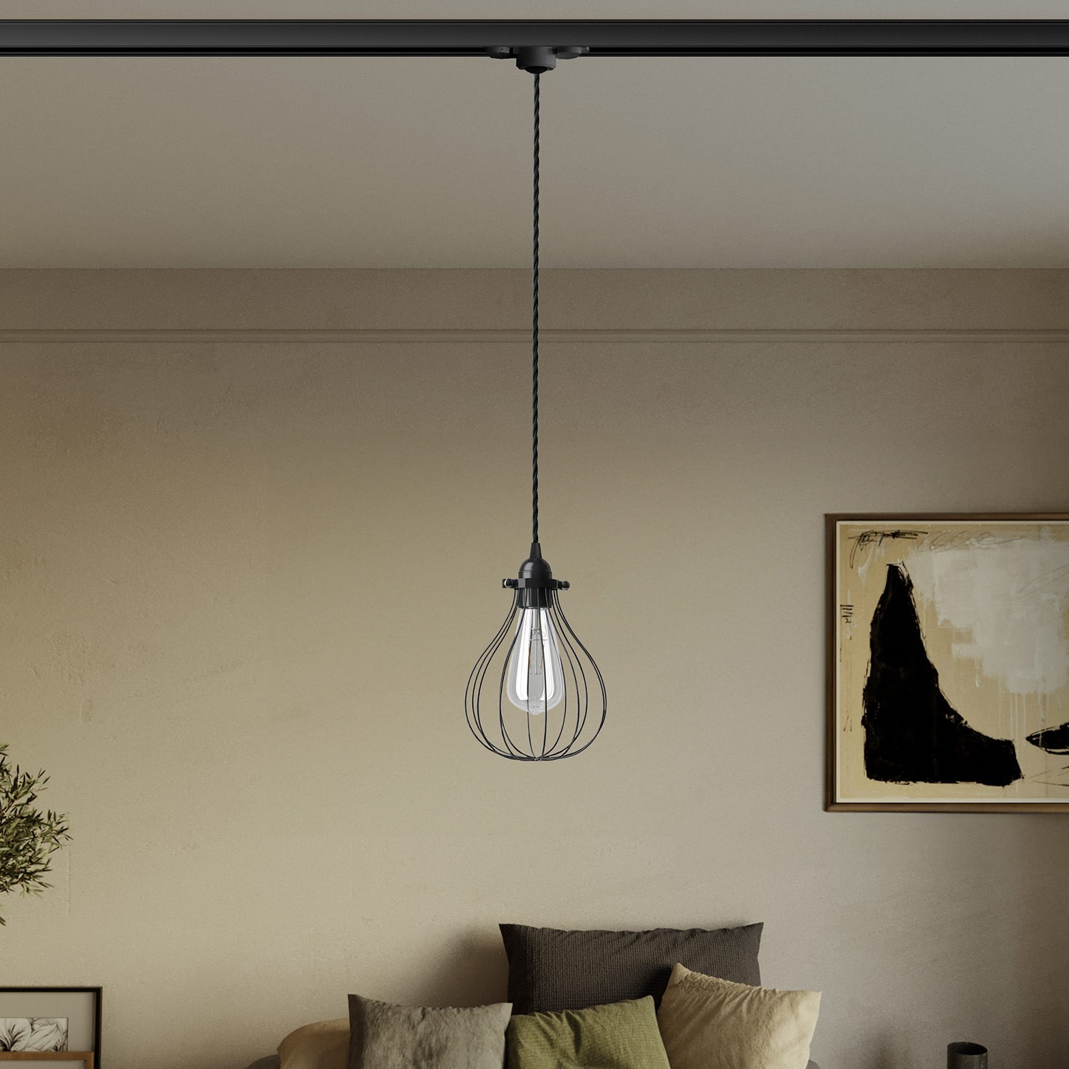 Suspension with Drop cage lampshade for tracks