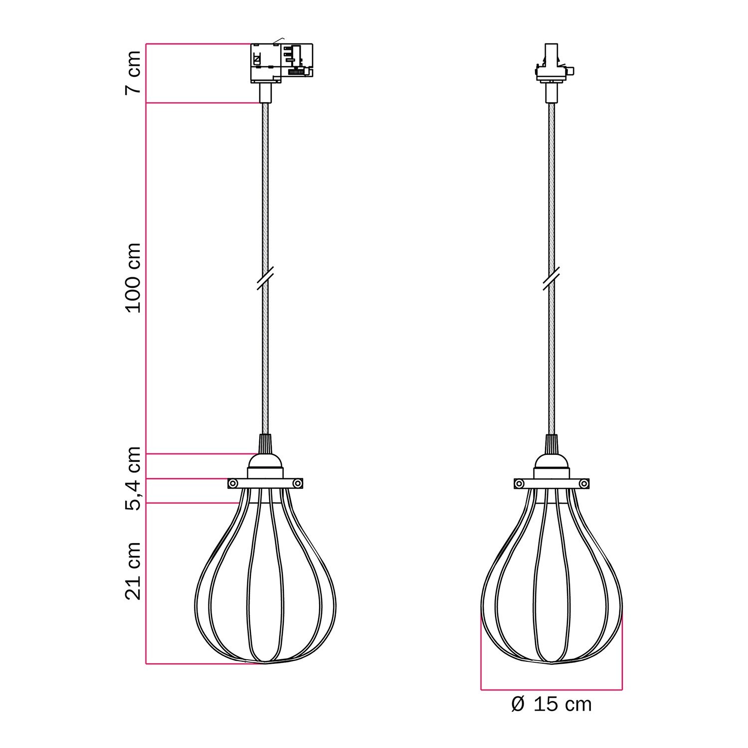 Suspension with Drop cage lampshade for tracks