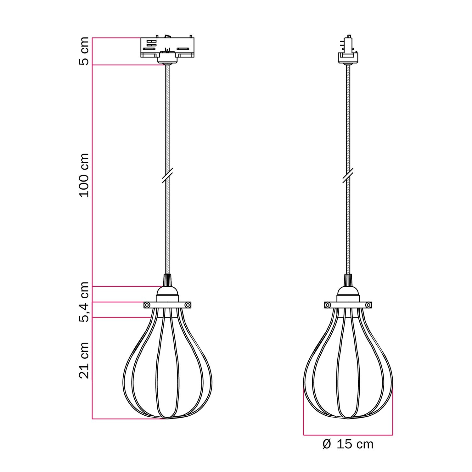 Suspension with Drop cage lampshade for tracks