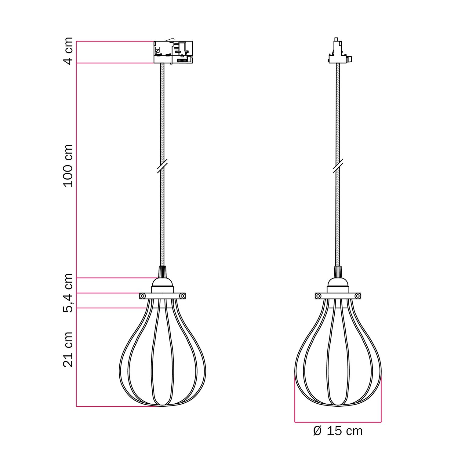 Suspension with Drop cage lampshade for tracks