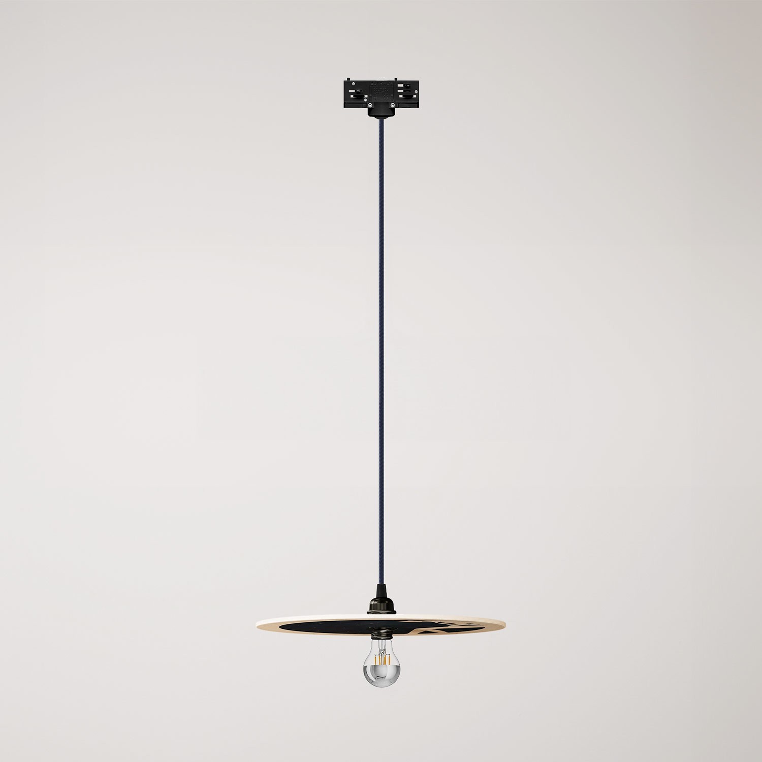 Track pendant lamp with UFO double-sided wooden shade