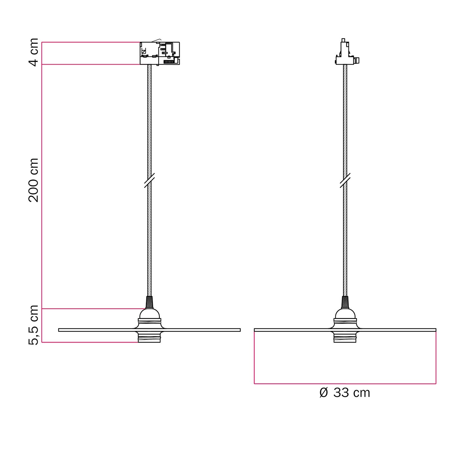 Track pendant lamp with UFO double-sided wooden shade