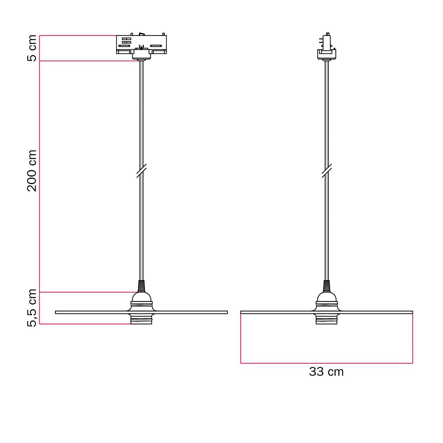 Track pendant lamp with UFO double-sided wooden shade