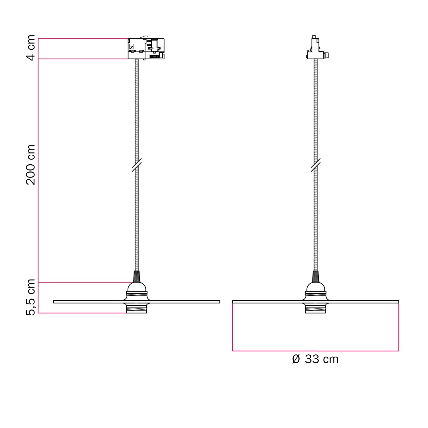 Track pendant lamp with UFO double-sided wooden shade