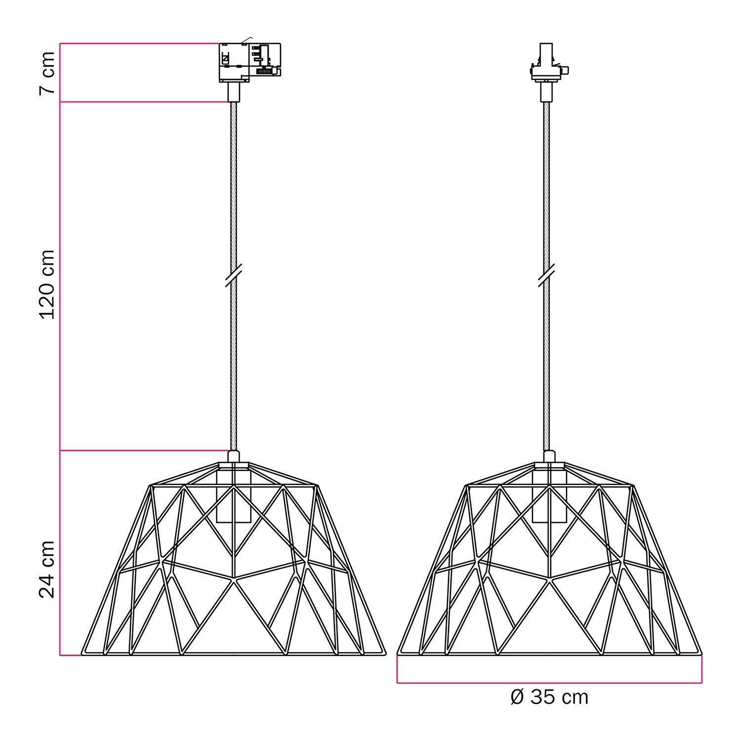 Lámpara colgante con pantalla Dome para carril