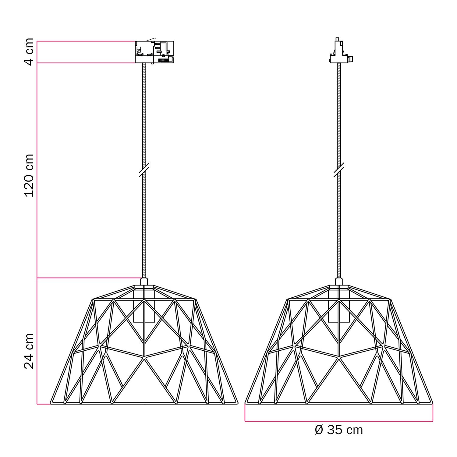 Lámpara colgante con pantalla Dome para carril