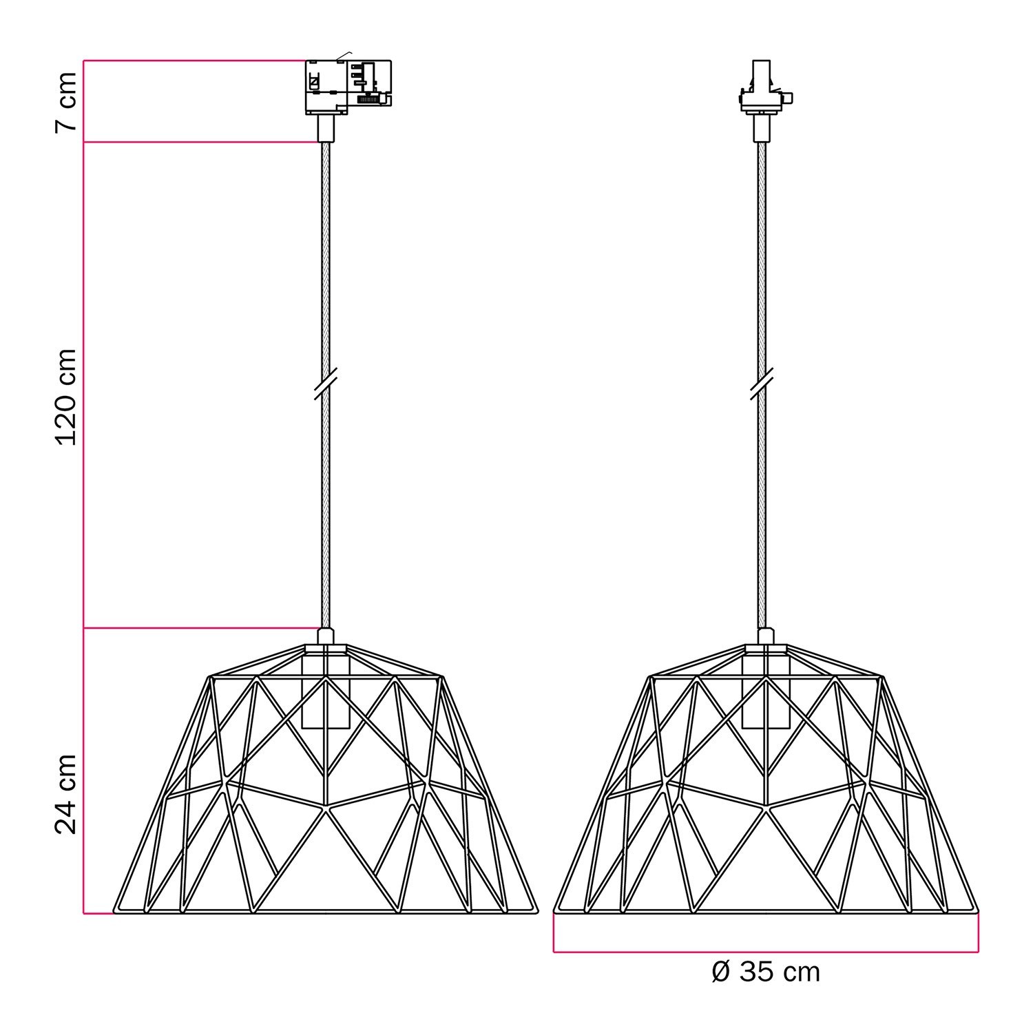 Lámpara colgante con pantalla Dome para carril