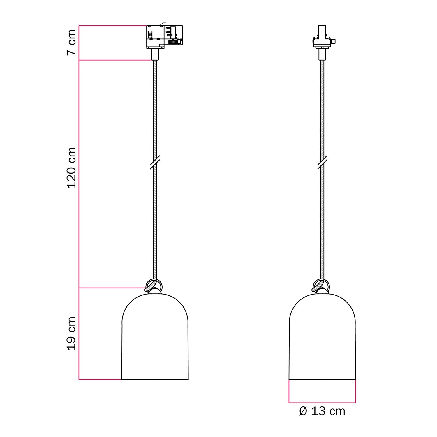 Track pendant with ceramic mini Campana lampshade