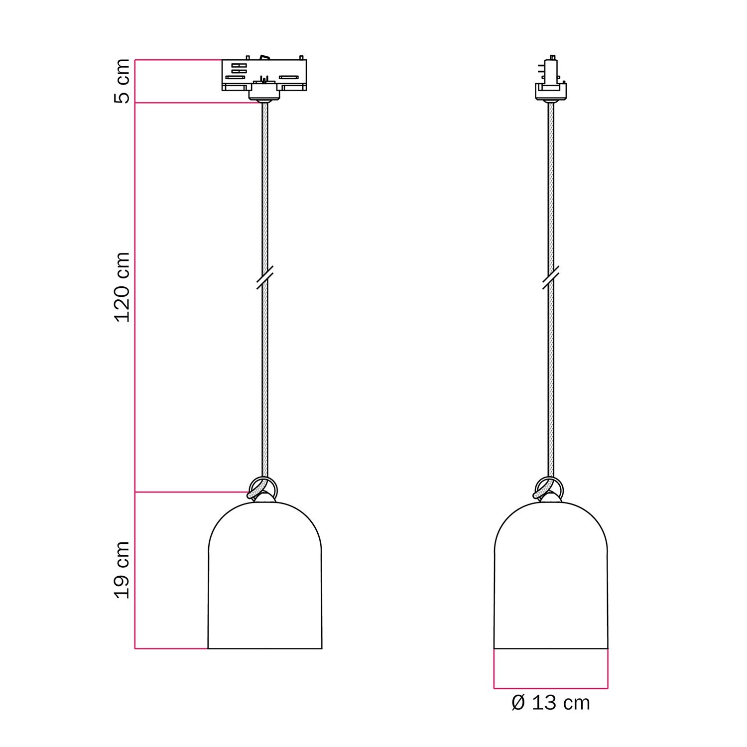 Track pendant with ceramic mini Campana lampshade