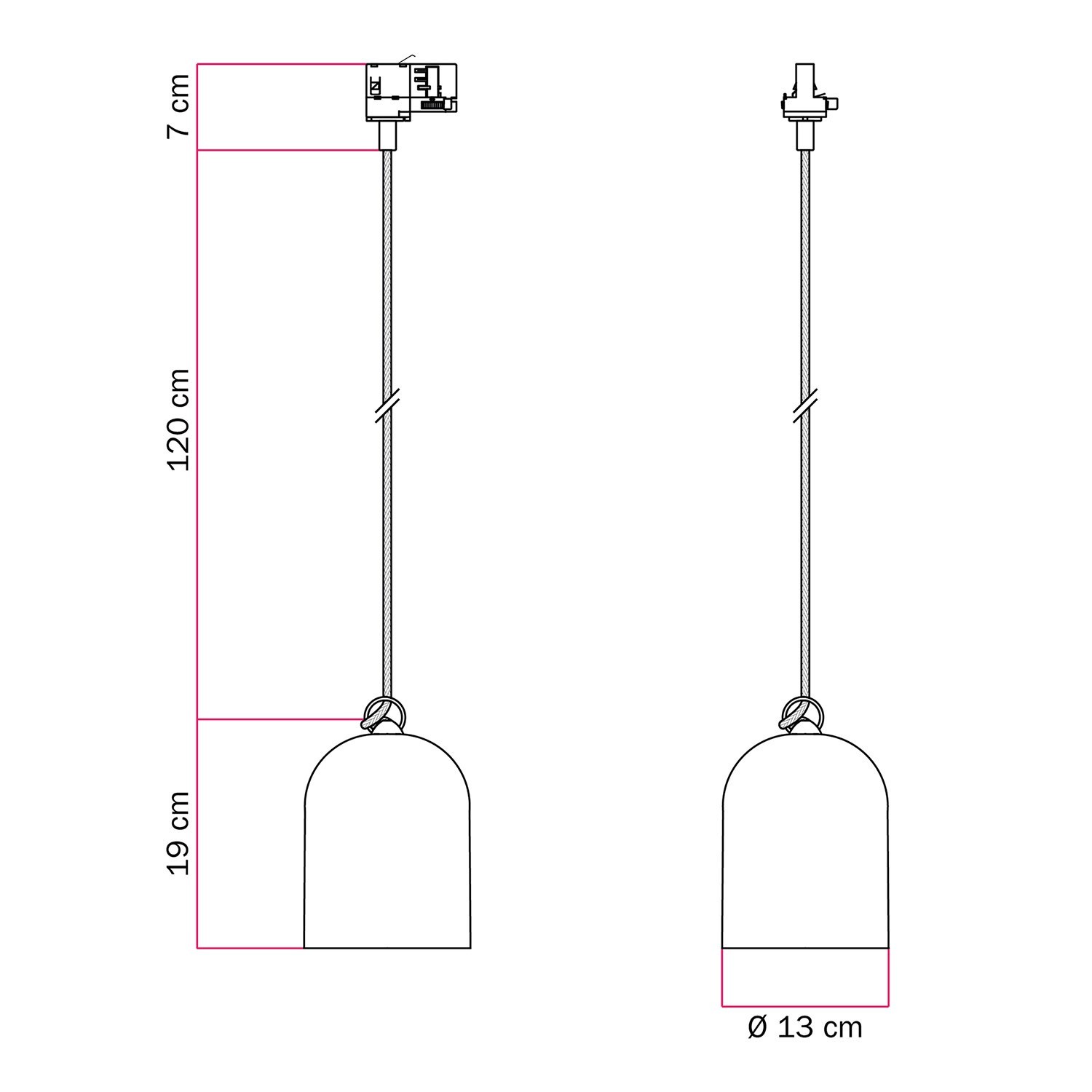 Track pendant with ceramic mini Campana lampshade