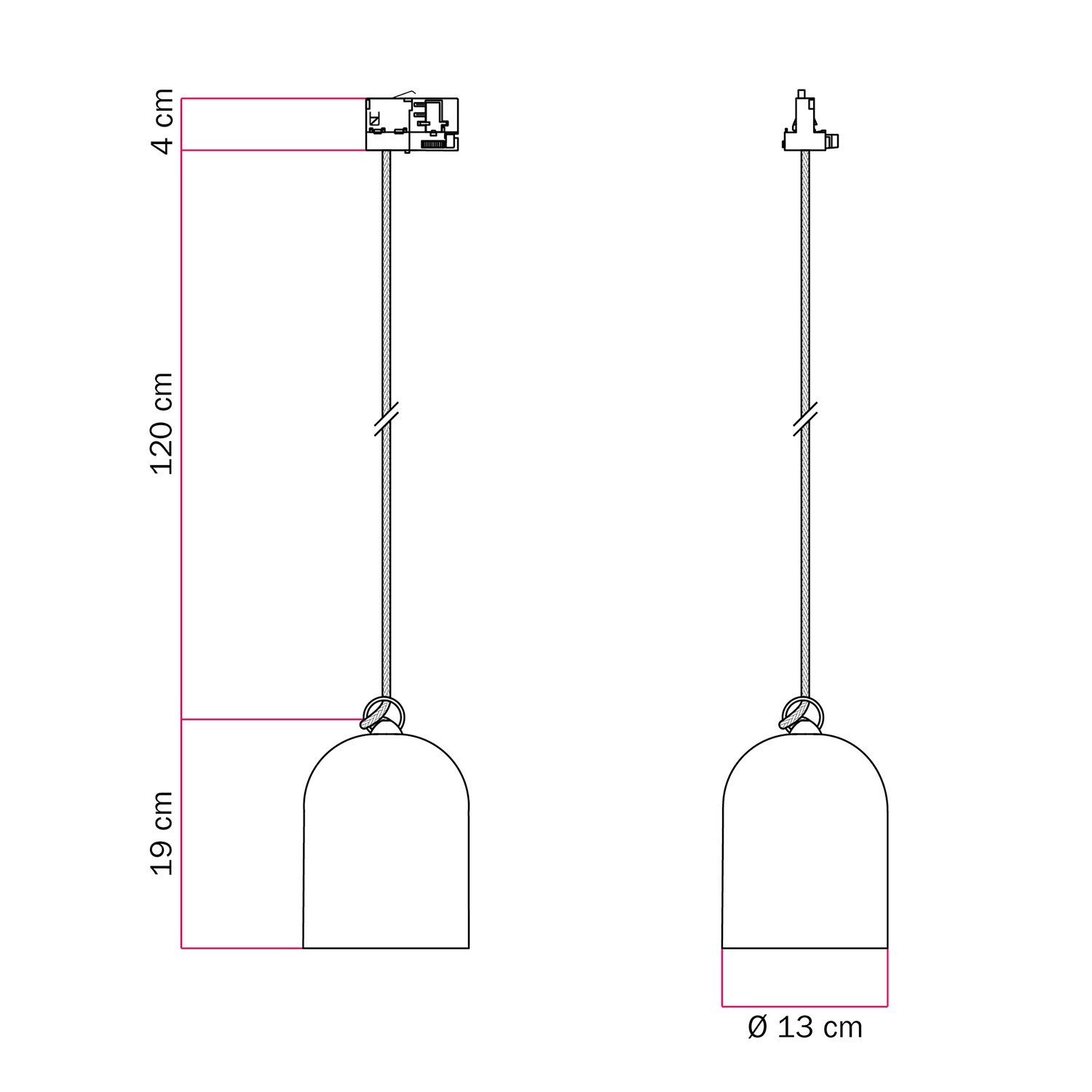 Track pendant with ceramic mini Campana lampshade