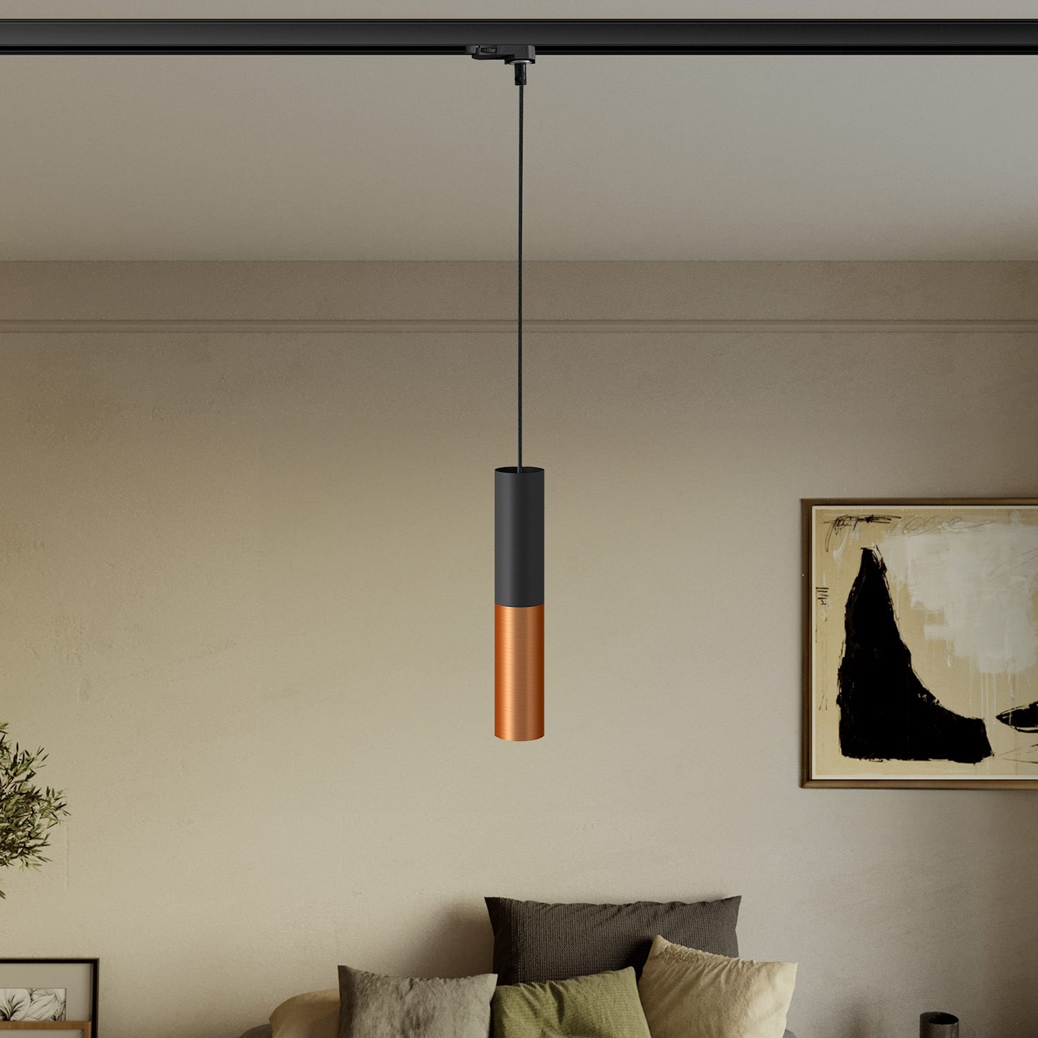 Track pendant lamp with Tub-E14 double shade