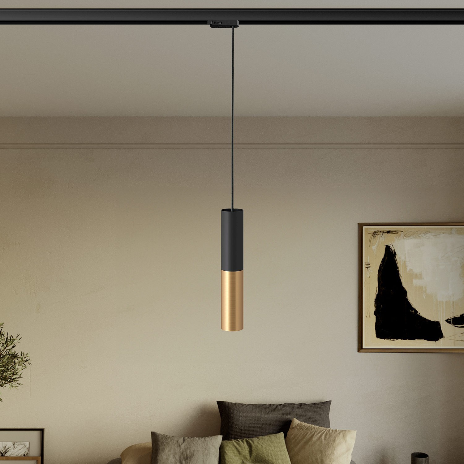 Track pendant lamp with Tub-E14 double shade