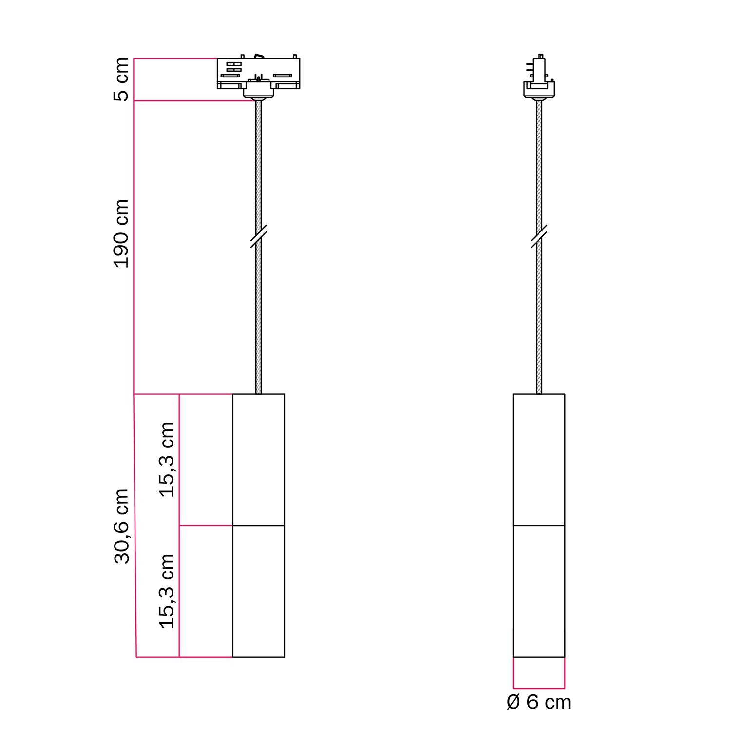 Lámpara colgante para carril con doble pantalla Tub-E14