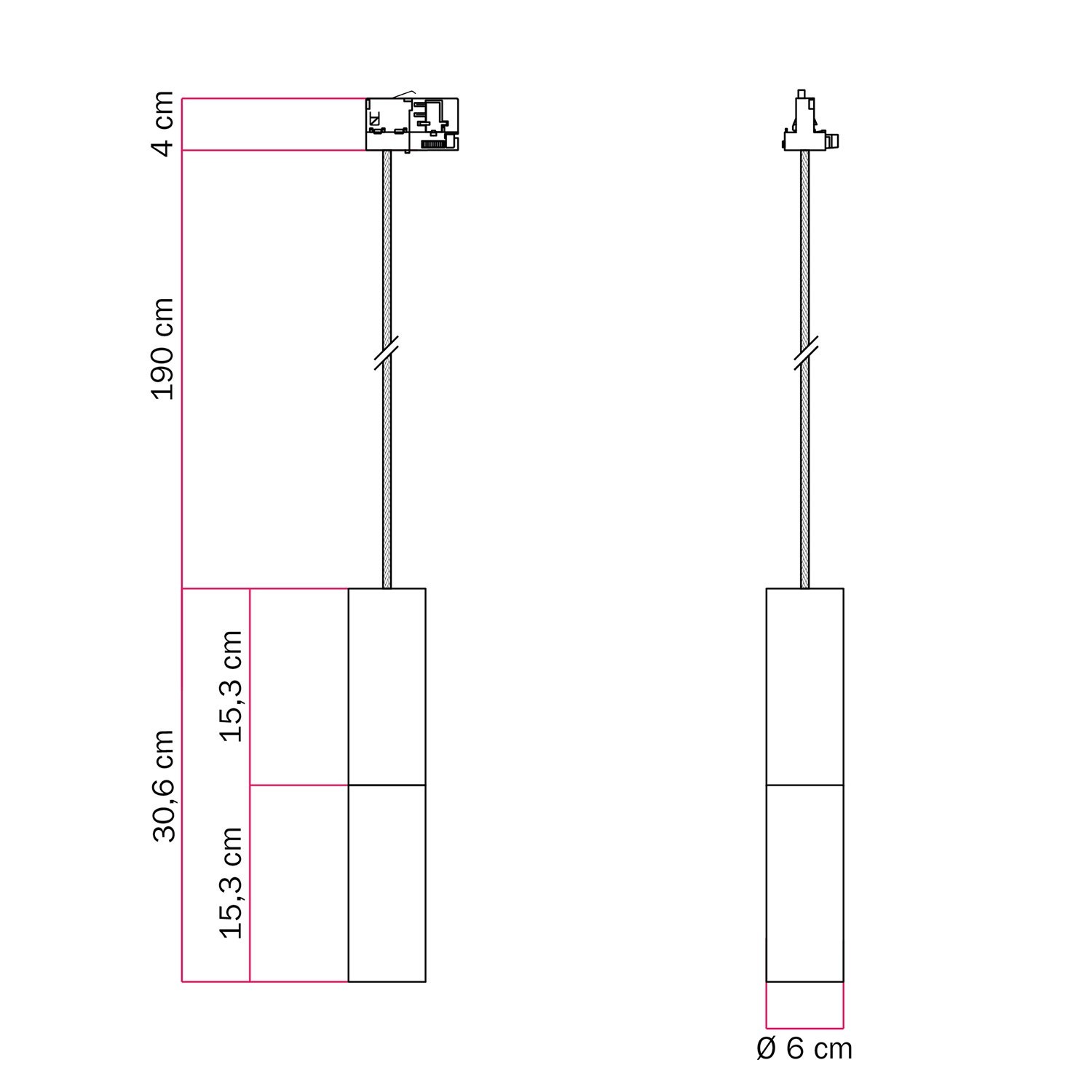 Track pendant lamp with Tub-E14 double shade