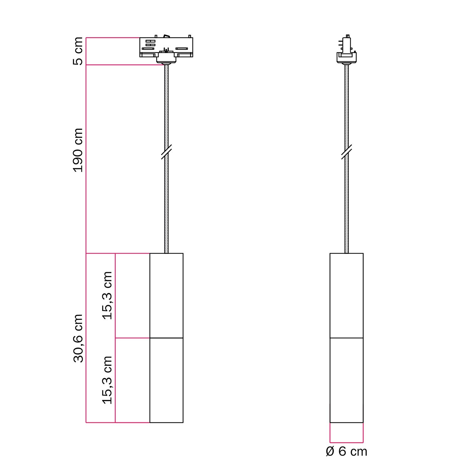 Track pendant lamp with Tub-E14 double shade