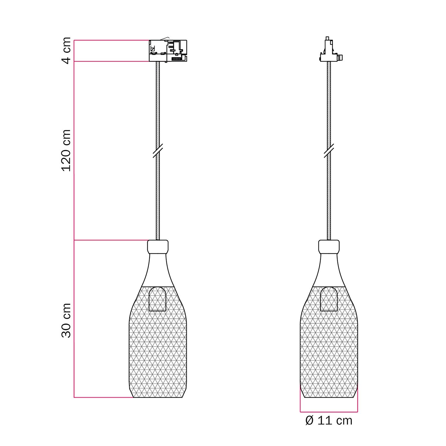 Suspension lamp with Magnum bottle shade for tracks