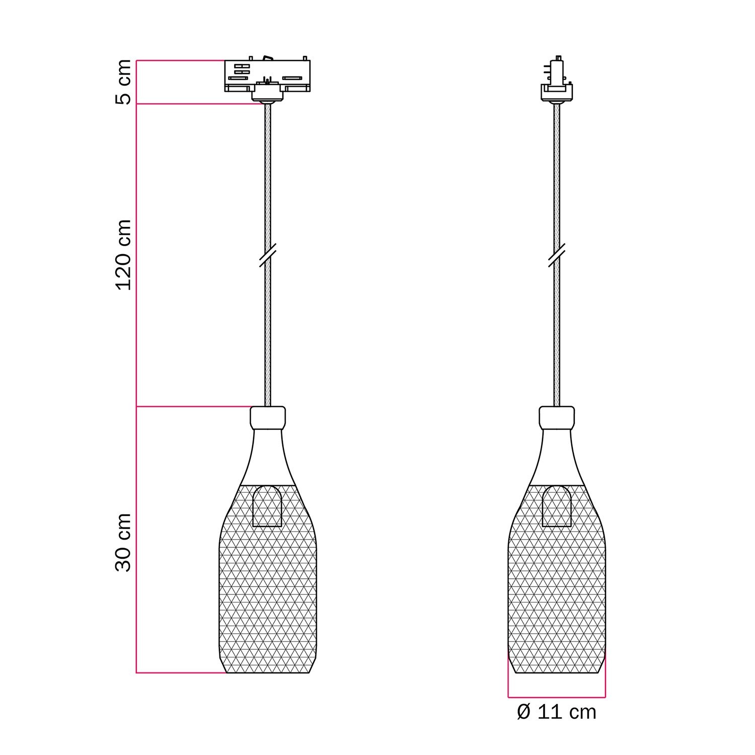 Suspension lamp with Magnum bottle shade for tracks