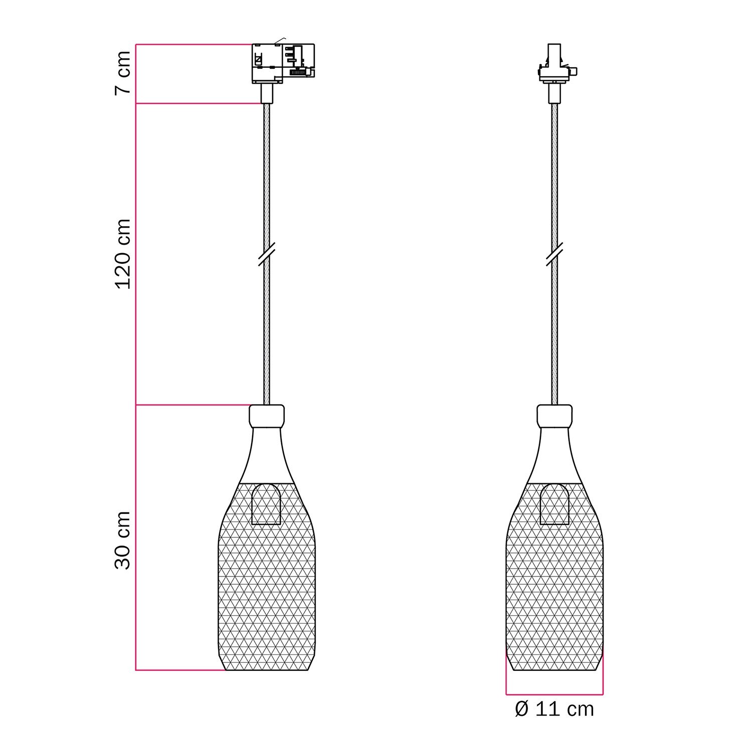 Pendant lamp with Jéroboam bottle shade for tracks