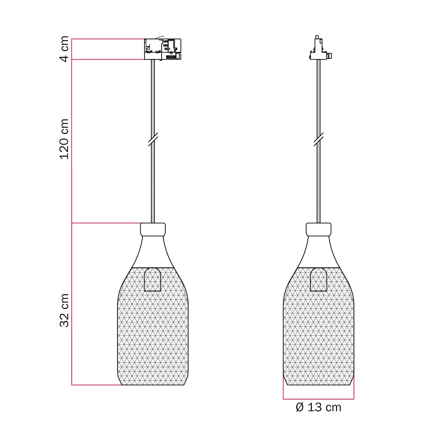 Pendant lamp with Jéroboam bottle shade for tracks