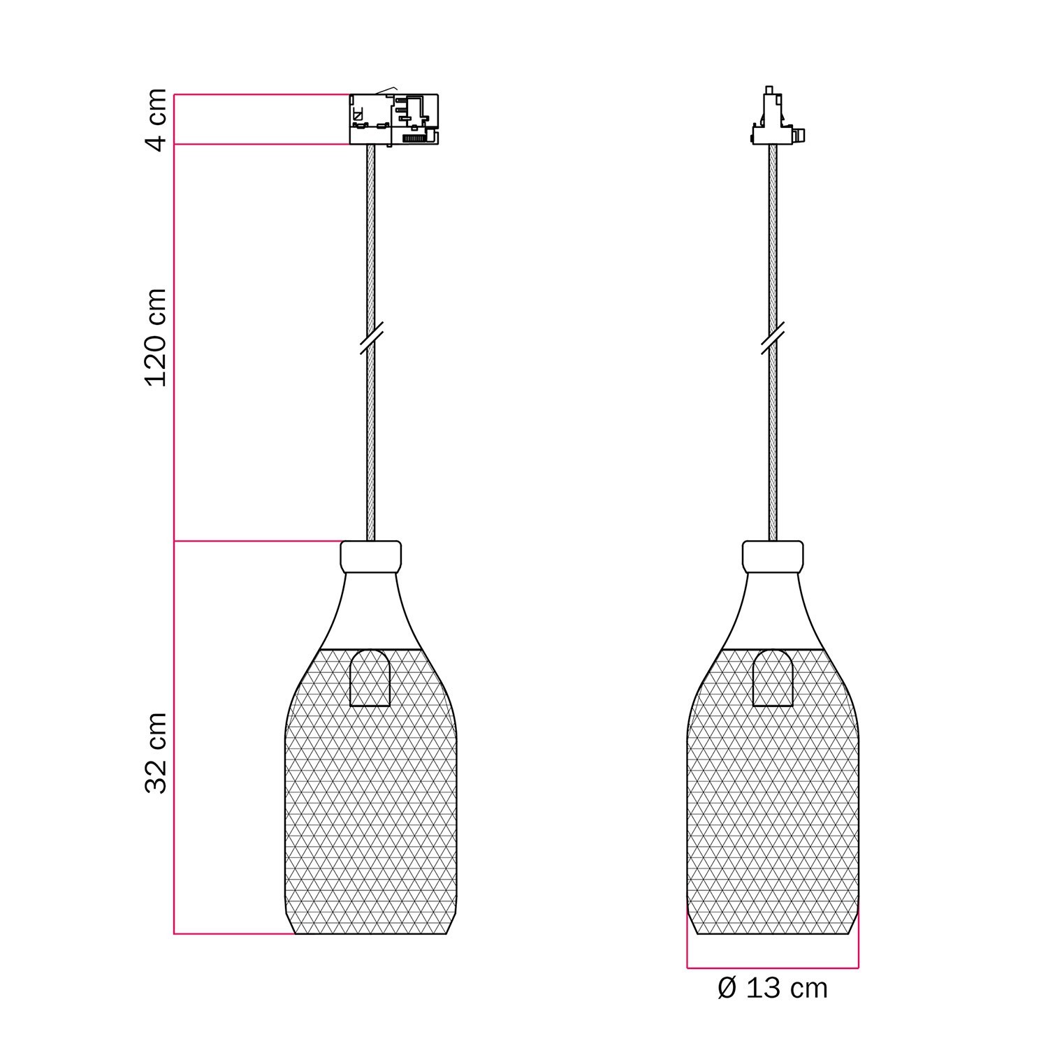 Pendant lamp with Jéroboam bottle shade for tracks