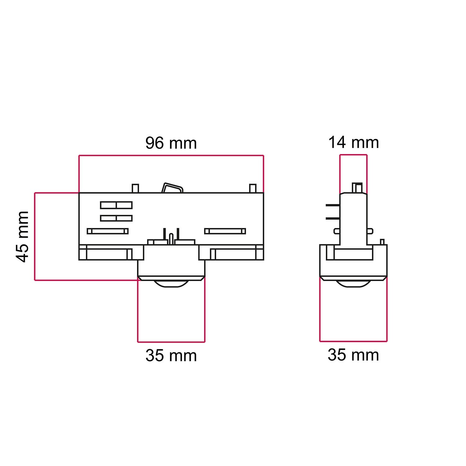 Adaptador Eutrac para carril trifásico - para extensión o unión