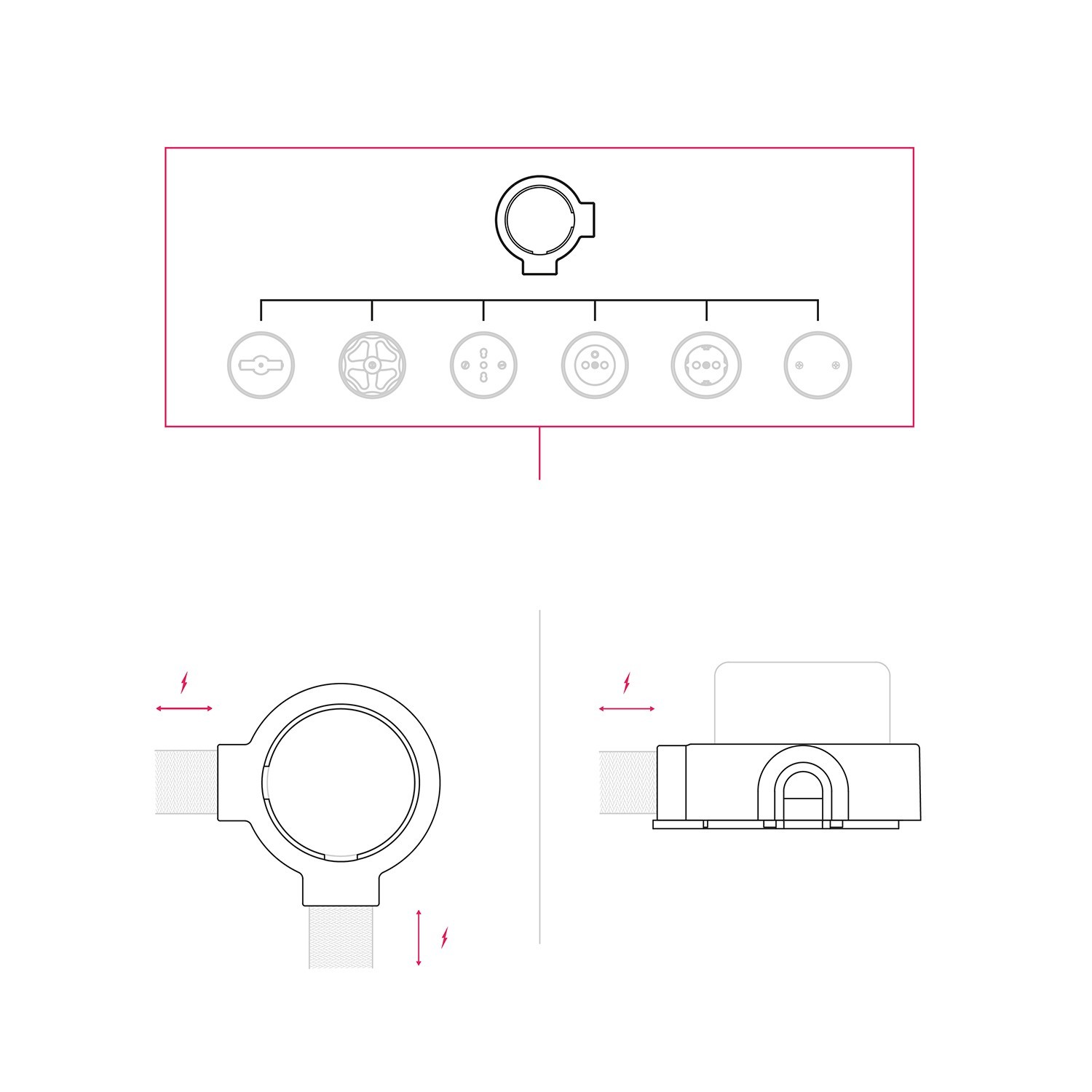 Base de porcelana para toma de corriente e interruptor/desviador compatible con Creative-Tubes - de 1 a 4 salidas