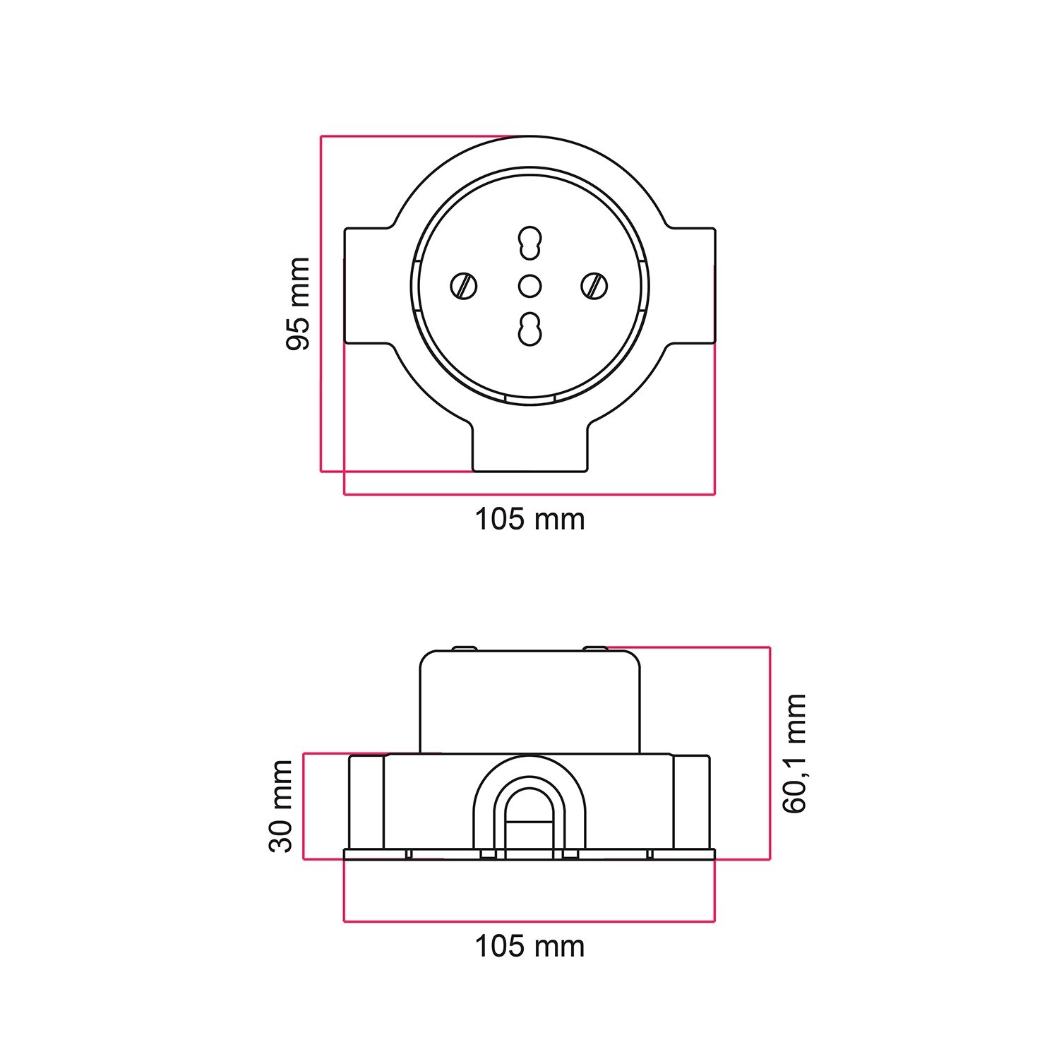 Italian double two-way socket kit 10/16A for wall and base for Creative-Tubes in porcelain