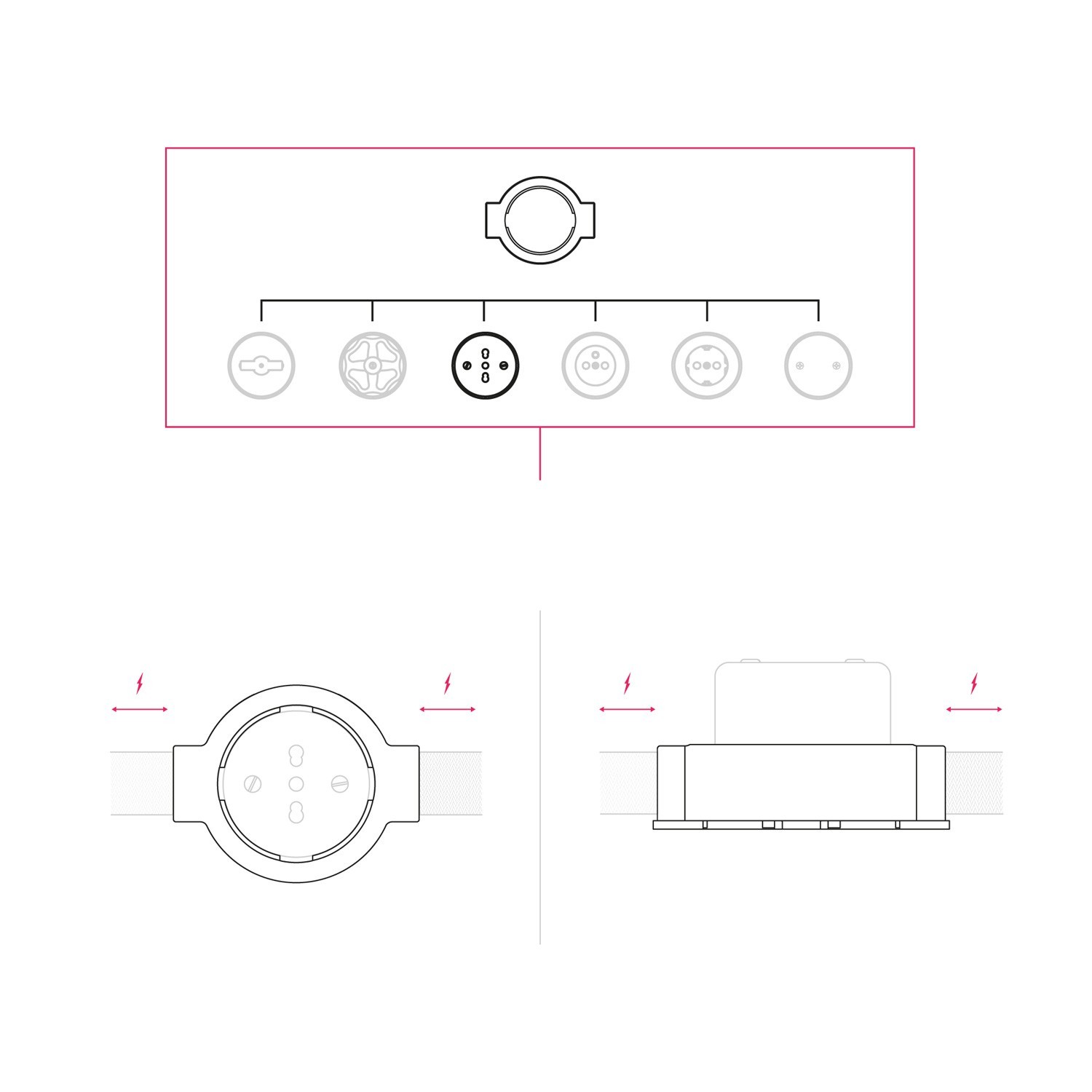 Italian double two-way socket kit 10/16A for wall and base for Creative-Tubes in porcelain