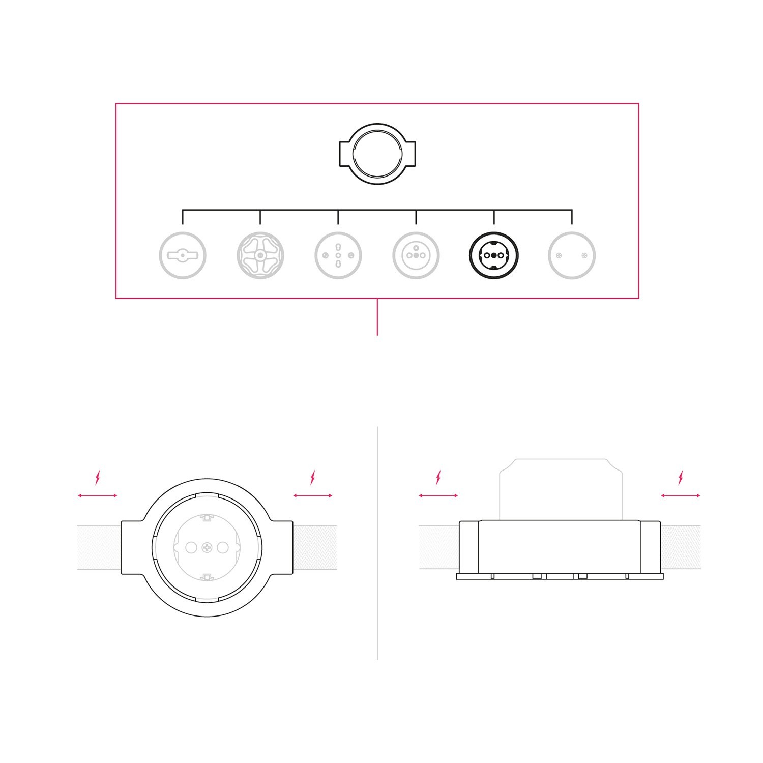 Kit base enchufe schuko para pared y base para Creative-Tubes en porcelana