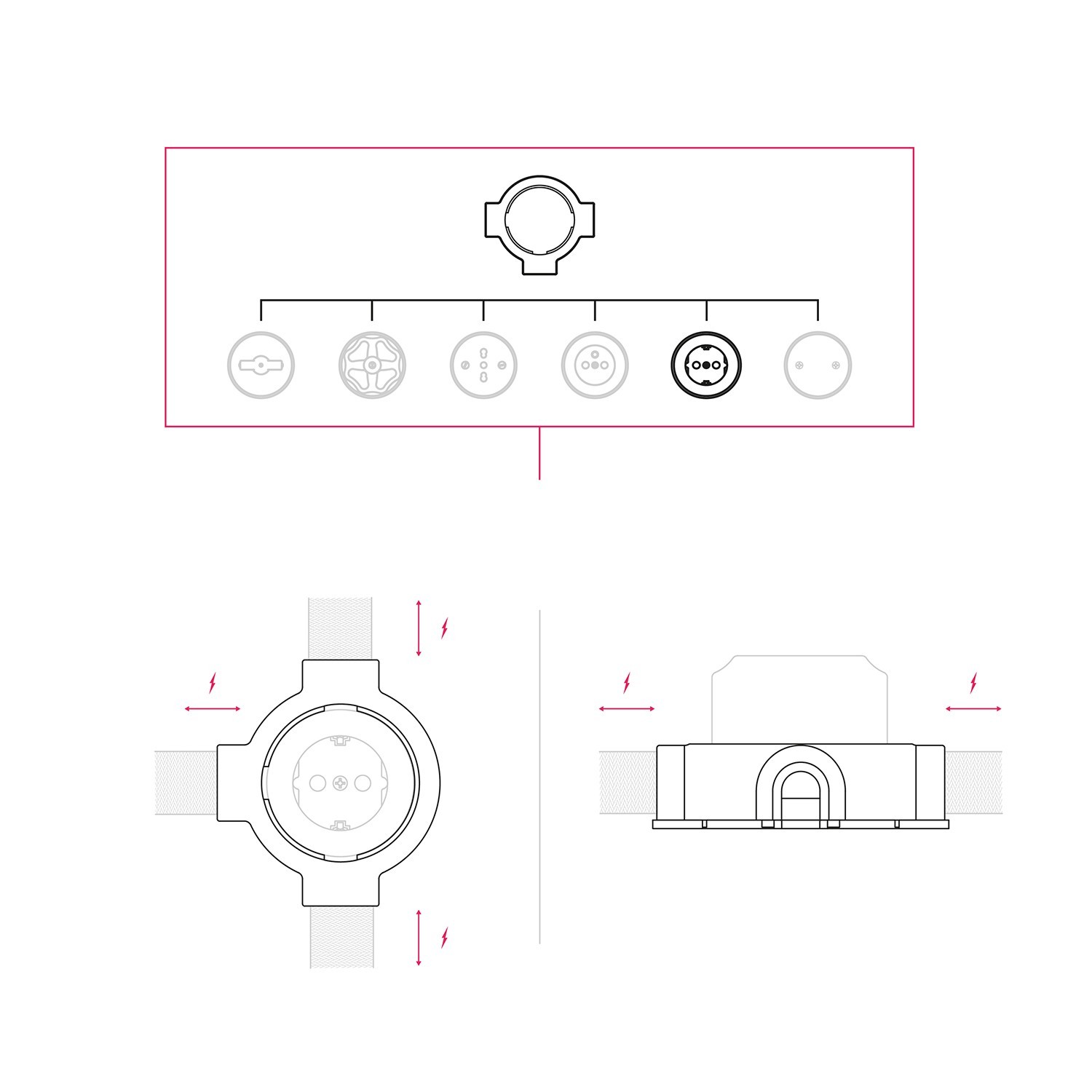 Kit base enchufe schuko para pared y base para Creative-Tubes en porcelana