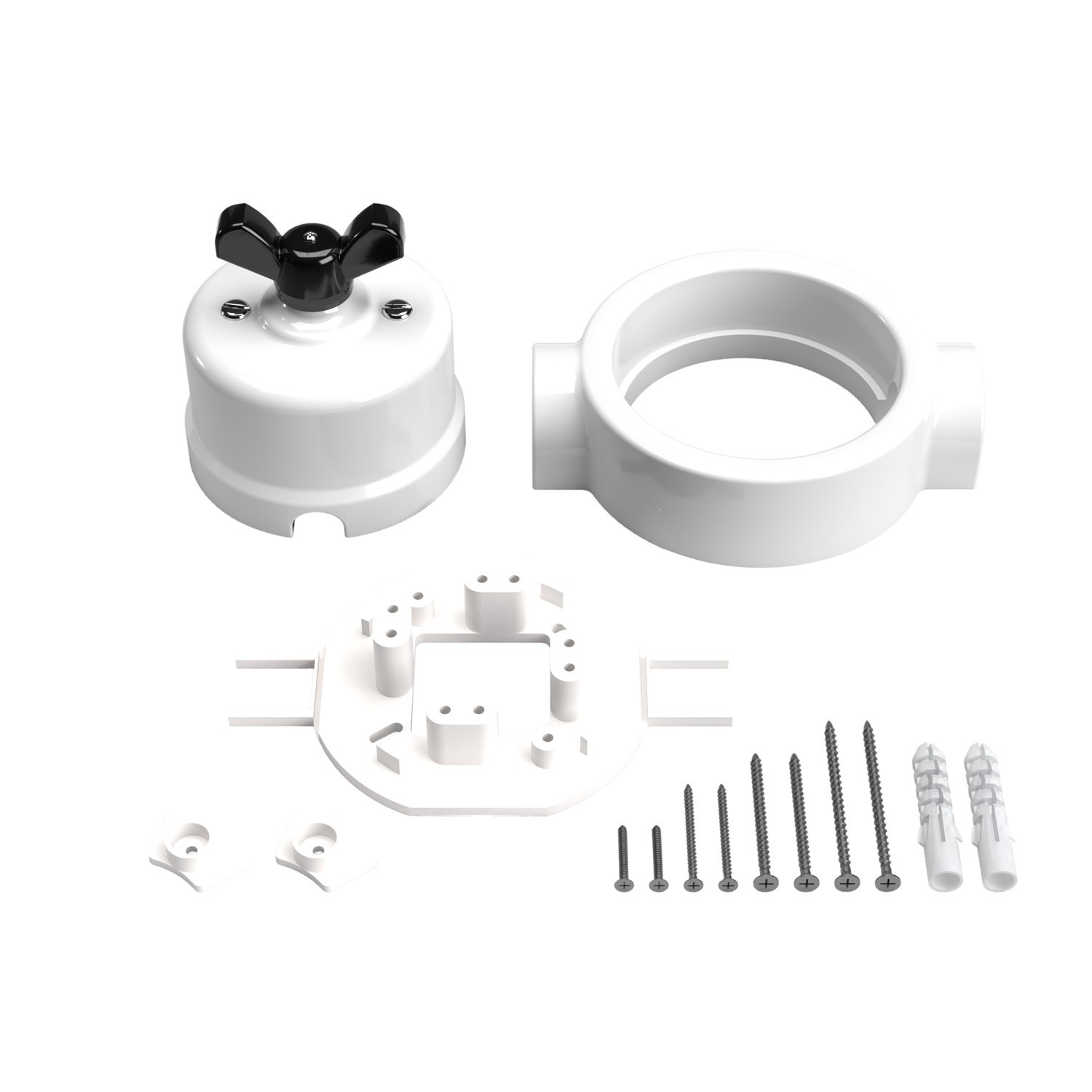 Switch/Diverter kit with butterfly nut and base for Creative-Tubes in white porcelain