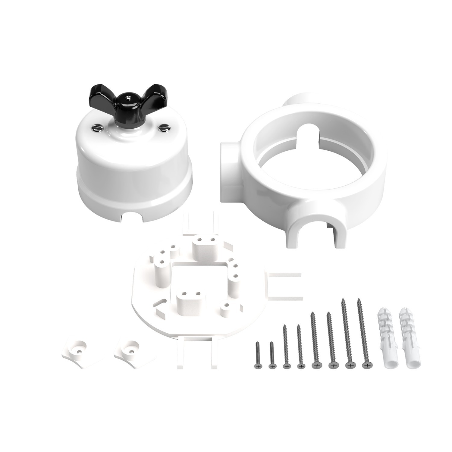 Switch/Diverter kit with butterfly nut and base for Creative-Tubes in white porcelain